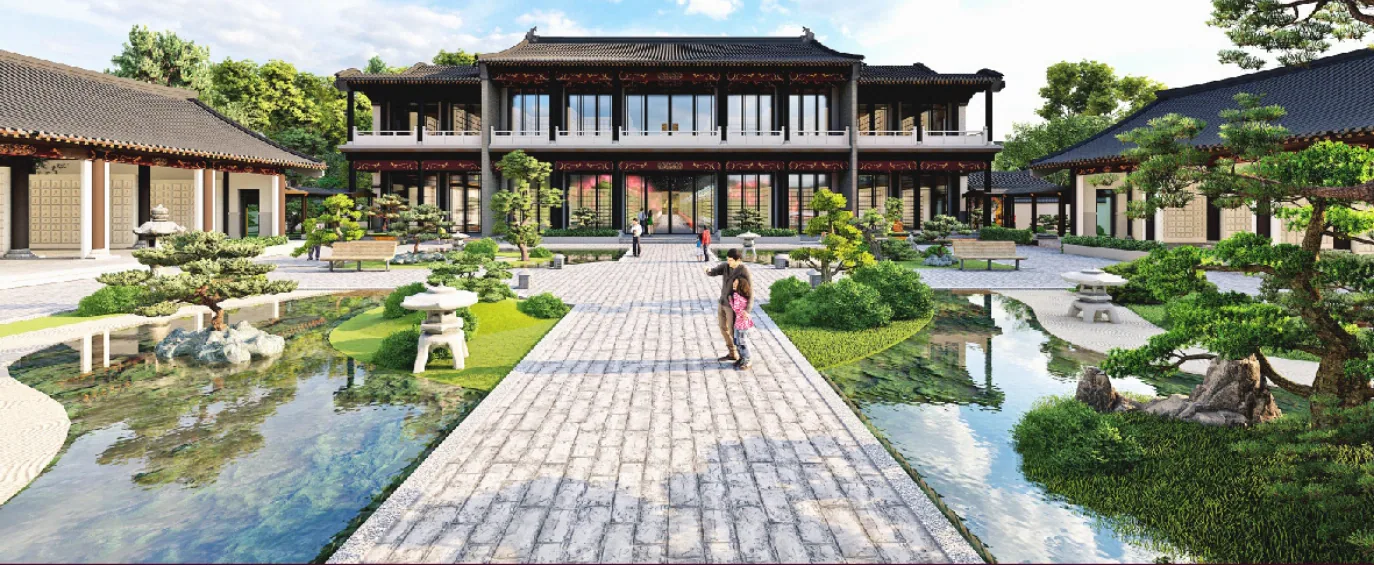 Official reference visual of the Prosperity Villa courtyard at Nirvana Karak