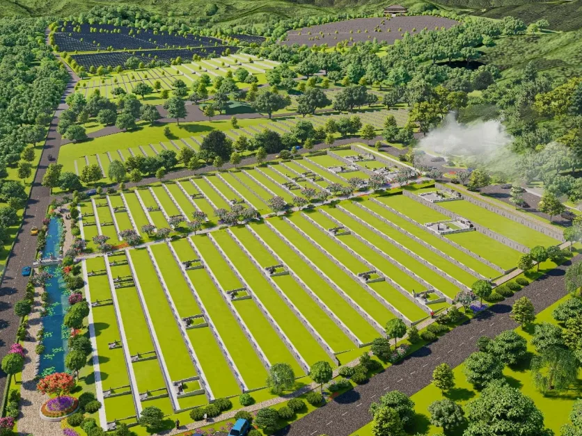 Official reference visual of the 128-acre memorial park layout presented for Nirvana Karak