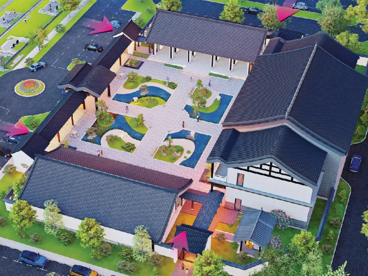 Official reference visual of visitor facilities and the sheltered courtyard presented for Nirvana Karak