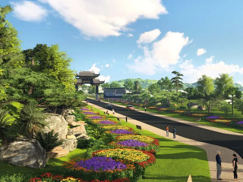 Official reference visual of the landscaped arrival and memorial buildings presented for Nirvana Klang