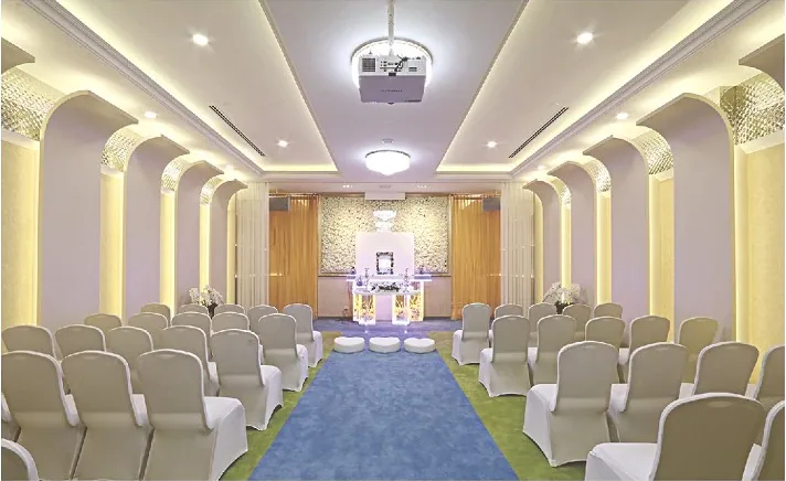Memorial parlour arranged with guest seating at Nirvana 2