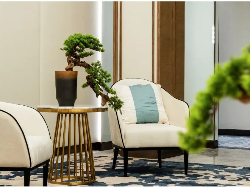Official e-book visual of the bonsai seating area in The Sky Suite 18