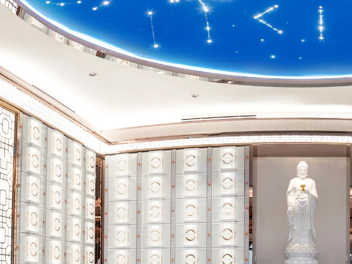 Official e-book visual of the celestial canopy and niche walls inside The Sky