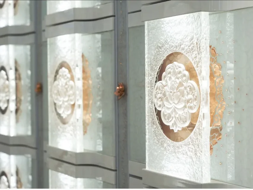 Official e-book close-up of a white and rose-gold niche panel in The Sky