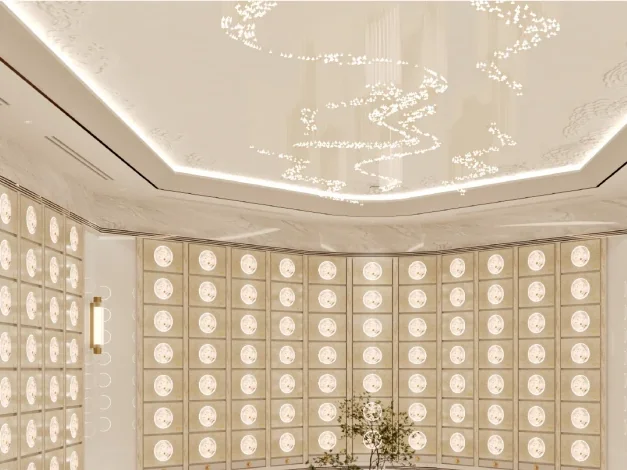 Official reference visual of the sacred-lotus niche hall for Nexus N7-S2 and N7-S3