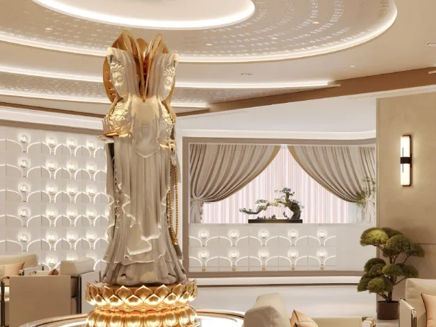 Official reference visual of the visitor lounge within Venus Columbarium V7-S2