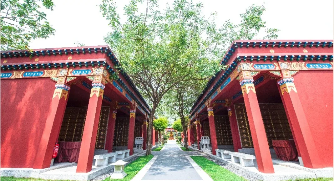 Tree-lined columbarium corridor at Heritage Court, Nirvana Shah Alam
