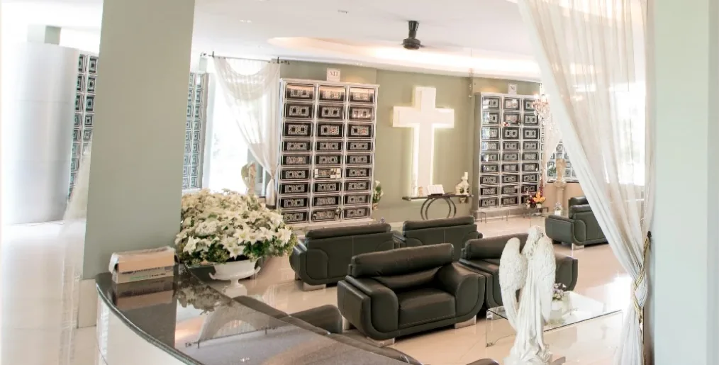 Bright modern Christian columbarium interior at Perpetual Garden, Nirvana Shah Alam